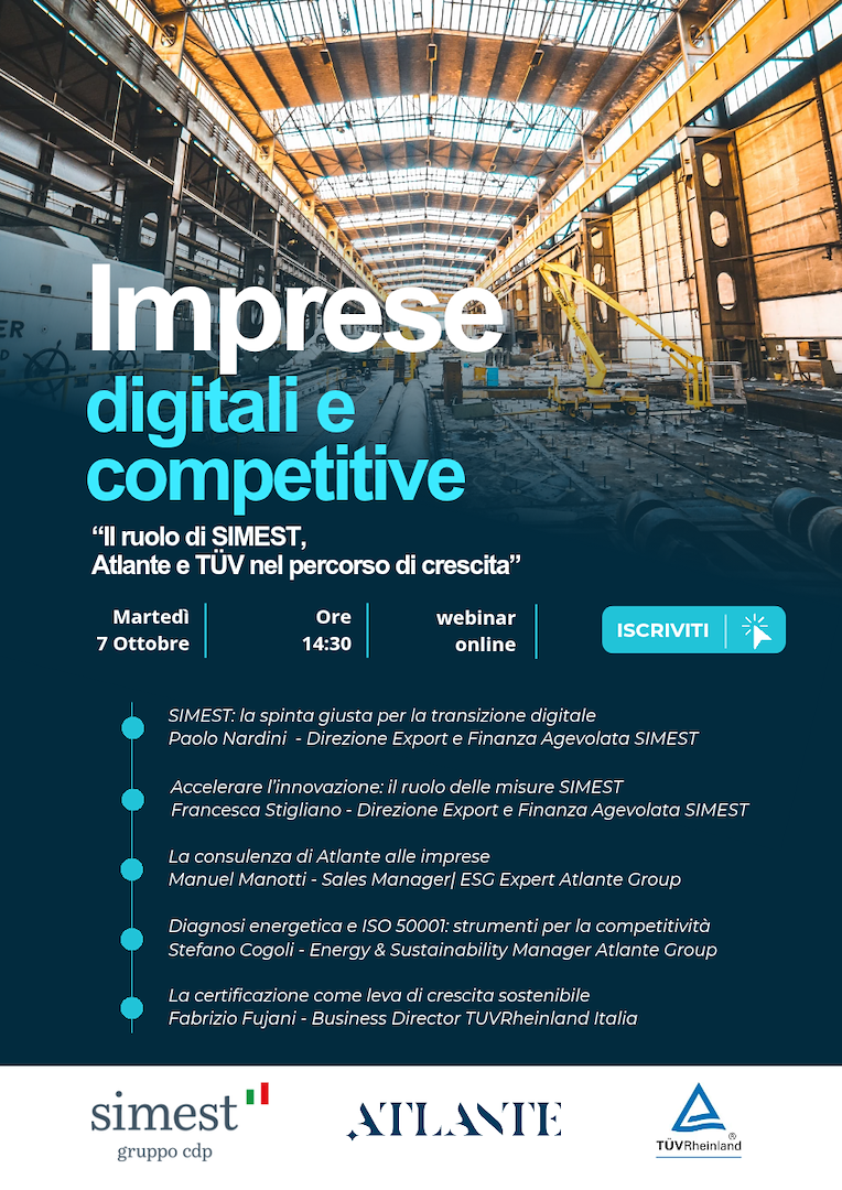 Webinar Imprese digitali e competitive: il ruolo di SIMEST, Atlante e TÜV nel percorso di crescita